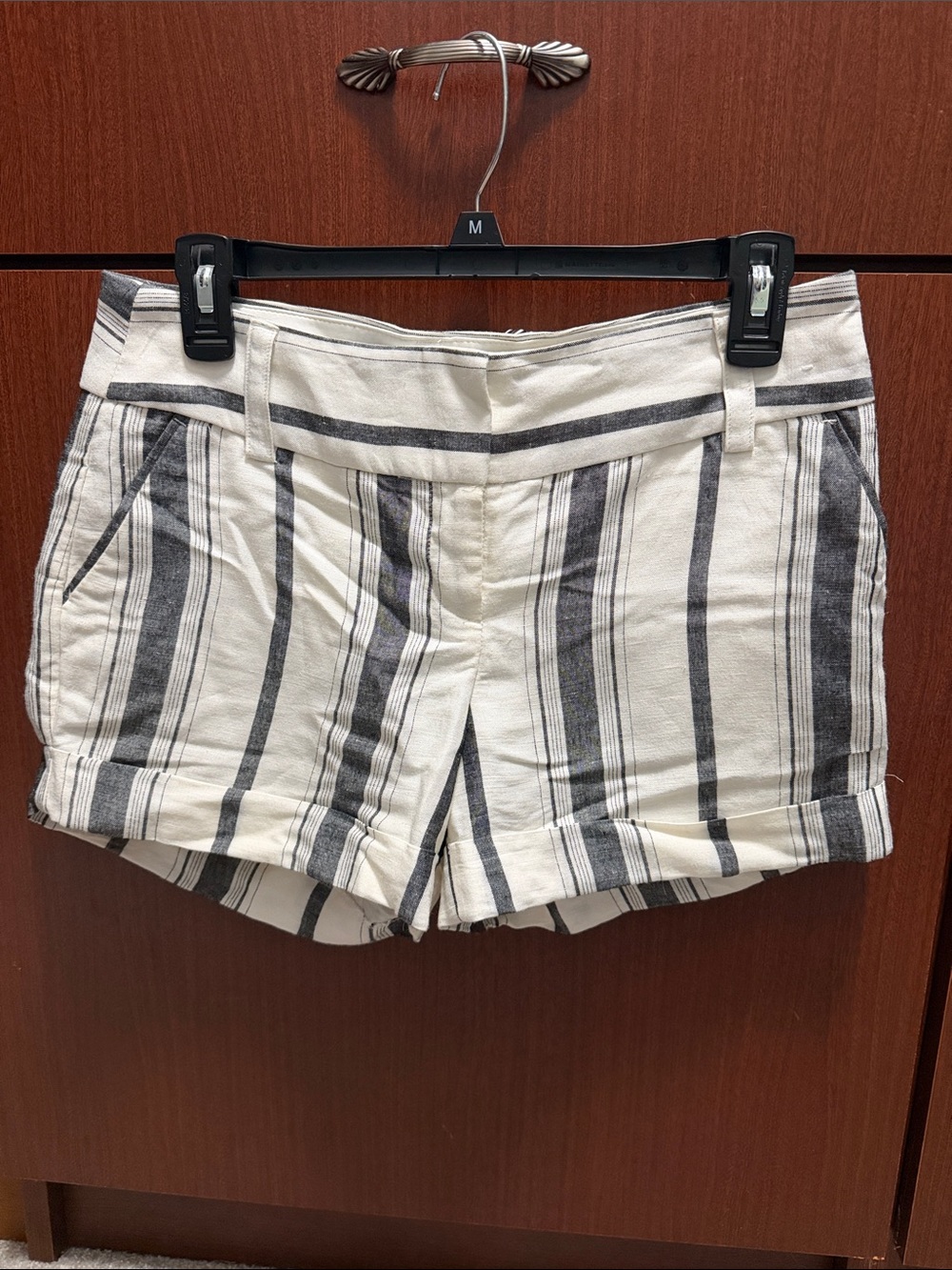 Express White and Gray Vertical Stripe High-Rise Women’s Shorts